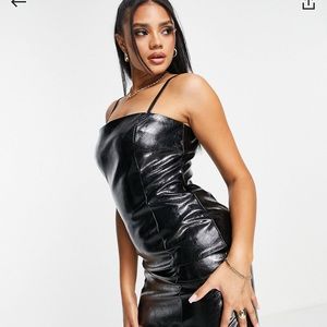 ASOS patent vegan leather black mini dress